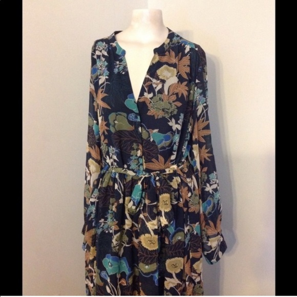 ❌SOLD❌H&M conscious long sleeve chiffon maxi Boho dress semi-sheer with belt - Picture 6 of 10